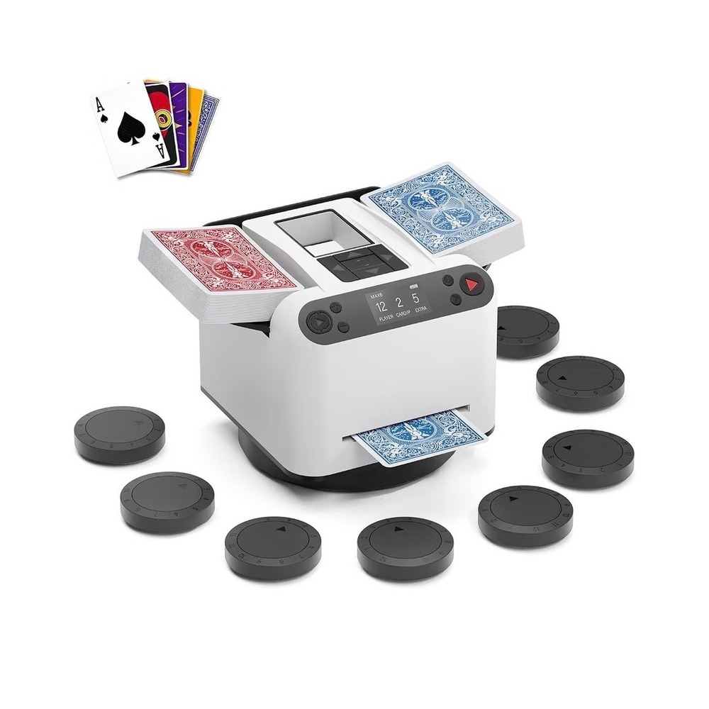 DrawPies Automatic Card Shuffler and Dealer 2-in-1 White Card-SD-8White NEW